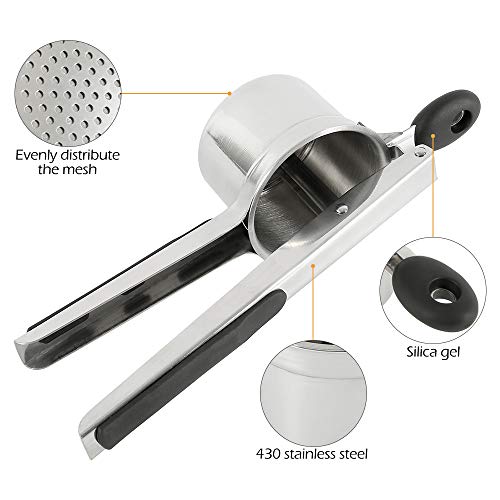 Prensador de patatas de acero inoxidable para verduras y frutas, multifuncional, prensador de alta resistencia, con 3 piezas de filtro reemplazable para patatas y tortas de pescado