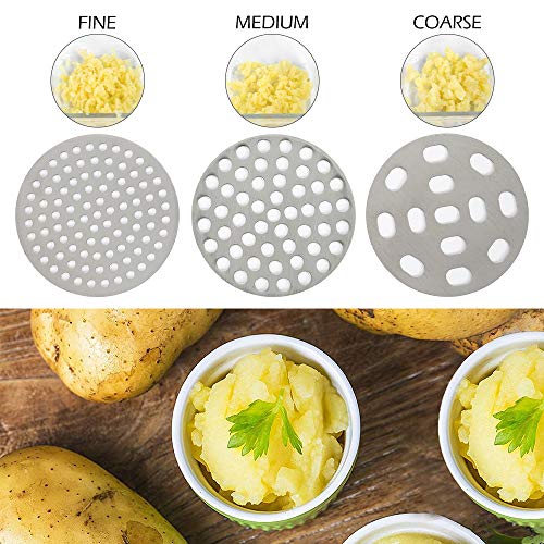 Prensador de patatas de acero inoxidable para verduras y frutas, multifuncional, prensador de alta resistencia, con 3 piezas de filtro reemplazable para patatas y tortas de pescado