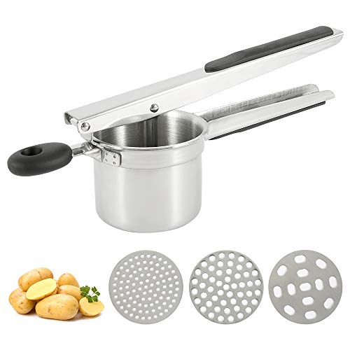 Prensador de patatas de acero inoxidable para verduras y frutas, multifuncional, prensador de alta resistencia, con 3 piezas de filtro reemplazable para patatas y tortas de pescado