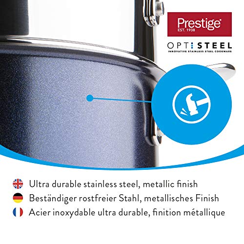 Prestige Optisteel Set para cocinar al Vapor, Juego de ollas vaporeras de Alto Rendimiento para Verduras y Otros Alimentos, Olla al Vapor de Acero Inoxidable con Tapa, 24 cm, Azul