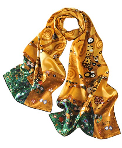 prettystern foulard de mujer de seda arte de Gustav Klimt estilo Liberty Bufanda seda satinada Árbol de la Vida P1988