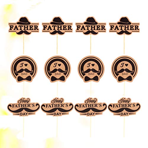 PRETYZOOM 30 Piezas Feliz Día Del Padre Pastel de Cumpleaños Papel Cupcake Topper Bigote Sombrero Recoge Corbata Insertar Banderas Suministros de Panadería para Helado Postre (Marrón Claro)