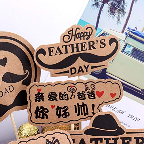 PRETYZOOM 30 Piezas Feliz Día Del Padre Pastel de Cumpleaños Papel Cupcake Topper Bigote Sombrero Recoge Corbata Insertar Banderas Suministros de Panadería para Helado Postre (Marrón Claro)