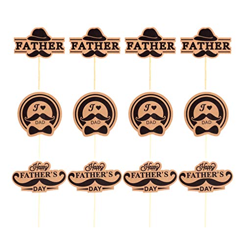 PRETYZOOM 30 Piezas Feliz Día Del Padre Pastel de Cumpleaños Papel Cupcake Topper Bigote Sombrero Recoge Corbata Insertar Banderas Suministros de Panadería para Helado Postre (Marrón Claro)
