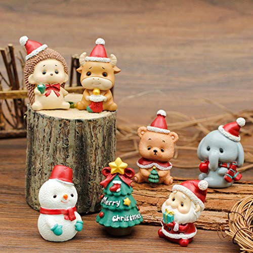 PRETYZOOM 6 Piezas Figuras de Miniaturas Navideñas Mini Resina Adornos Navideños Lindo Animal en Miniatura de La Torta para El Globo de Nieve DIY Decoraciones para Pasteles