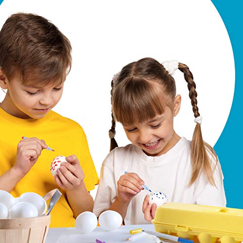 PREXTEX 12 Juguete de percusión Musical Maracas Egg Shakers - 12 Huevos de Pascua de plástico Blanco en cartón con 8 marcadores de Color - Gran Juguete de Aprendizaje de Ritmo para niños