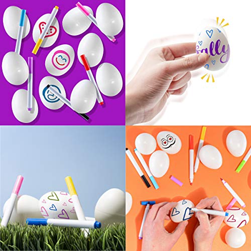 PREXTEX 12 Juguete de percusión Musical Maracas Egg Shakers - 12 Huevos de Pascua de plástico Blanco en cartón con 8 marcadores de Color - Gran Juguete de Aprendizaje de Ritmo para niños