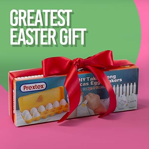 PREXTEX 12 Juguete de percusión Musical Maracas Egg Shakers - 12 Huevos de Pascua de plástico Blanco en cartón con 8 marcadores de Color - Gran Juguete de Aprendizaje de Ritmo para niños