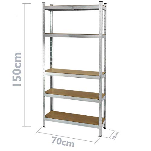 PrimeMatik - Estanteria metálica galvanizada para almacenar de 5 baldas de Madera 70x30x150 cm