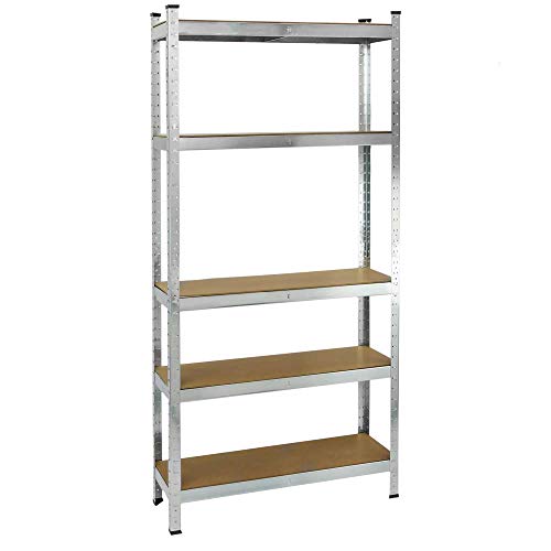 PrimeMatik - Estanteria metálica galvanizada para almacenar de 5 baldas de Madera 70x30x150 cm