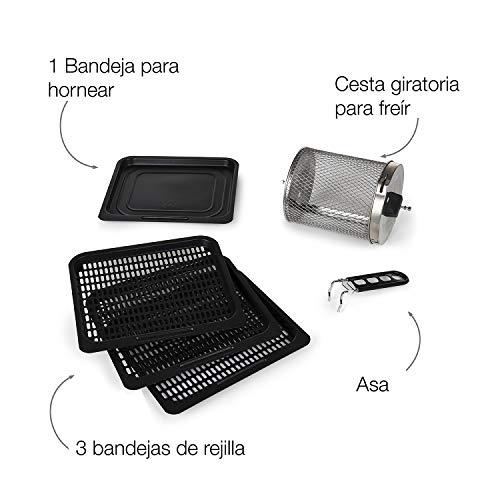 Princess 182065 Aerofryer Horno, Volumen de 10 litros, 1500 W, 10 ajustes preprogramados, Acero Inoxidable, Negro/Plateado