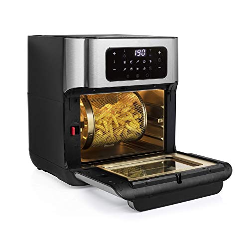 Princess 182065 Aerofryer Horno, Volumen de 10 litros, 1500 W, 10 ajustes preprogramados, Acero Inoxidable, Negro/Plateado