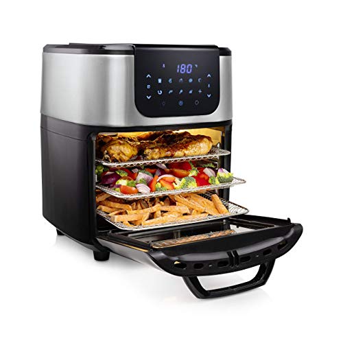 Princess 182070 - Horno Aerofryer Deluxe, Volumen 11 litros, Cesta Giratoria, 1800 W, Negro, Acero Inoxidable