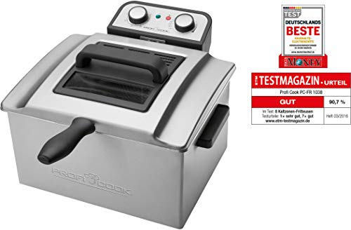 ProfiCook PC-FR 1038 Freidora de acero inoxidable, 3 cestas, desmontable, 3000 W, Gris