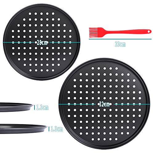 Prokitchen Juego de 2 Bandejas Pizza Horno Redondas, Bandejas de Pizza de 2 Tamaño Ø 28 cm y Ø 32cm, Antiadherentes y Perforadas, Acero al Carbono, Gris