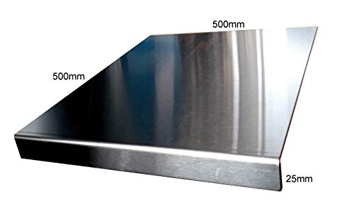 Protector de encimera de acero inoxidable con borde cuadrado, plano o redondo (incluye pies de goma antideslizantes), acero inoxidable, Plateado, 500 x 500mm