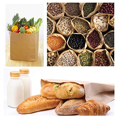 PTN Bolsa Papel Kraft, 50 Bolsas Supermercado, Bolsas Papel Marrón, Bolsas Almuerzo, Bolsas Regalo Papel Kraft, 28 x 15 x 8.5 cm para Alimentos, Comestibles, Proveedores Fiestas y Decoración de Bodas