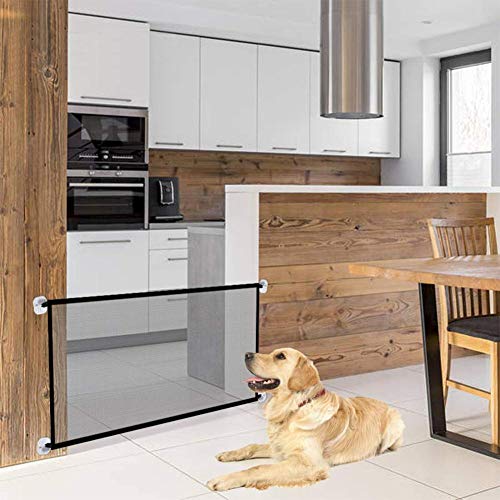 Puerta mágica para Mascotas o Bebés, Barrera Seguridad Perros, Puerta de Perro, Barrera para Perro, Plegable y portátil,ideal para perros o gatos,en escaleras en interiores y exteriores,180 x 72 cm