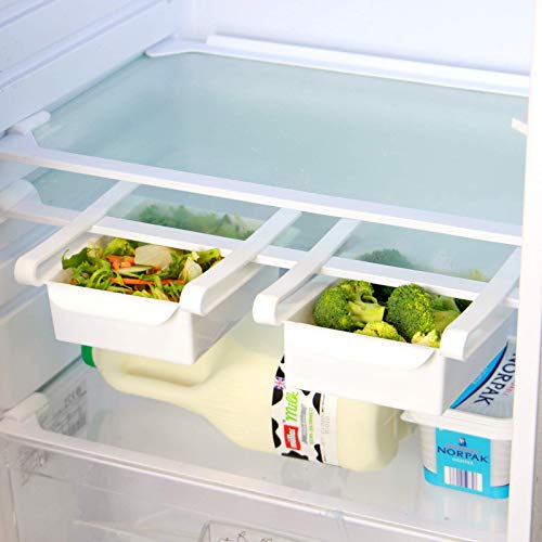 Pukkr Paquete de 4 cajones de caja de almacenamiento para refrigerador | Frigorífico Bandeja De Frutas Y Verduras | Compartimentos adicionales universales