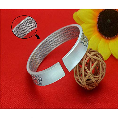 Pulsera de letras de plata de pie sólido Mujer 999 Versión ancha de plata esterlina de corazón de peonía enviada a la pulsera de la madre-Silver-45g