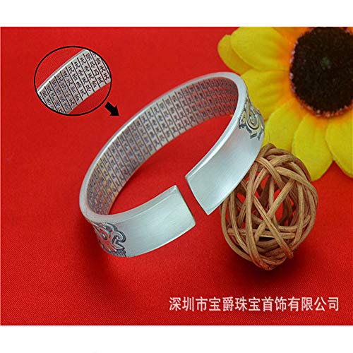 Pulsera de letras de plata de pie sólido Mujer 999 Versión ancha de plata esterlina de corazón de peonía enviada a la pulsera de la madre-Silver-45g