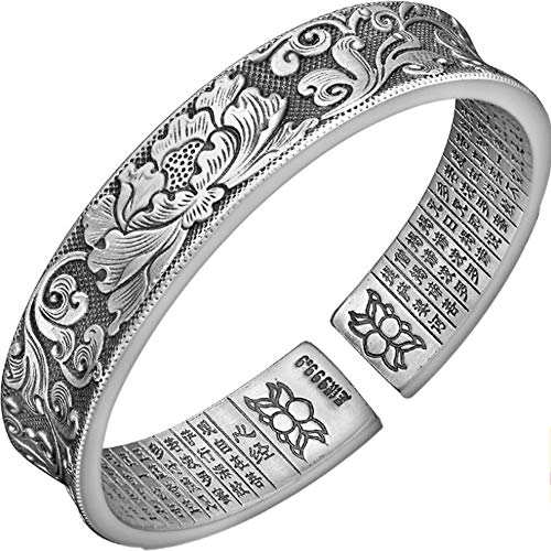 Pulsera de letras de plata de pie sólido Mujer 999 Versión ancha de plata esterlina de corazón de peonía enviada a la pulsera de la madre-Silver-45g