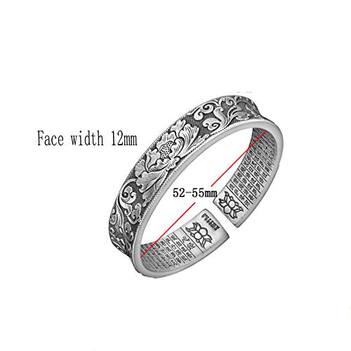 Pulsera de letras de plata de pie sólido Mujer 999 Versión ancha de plata esterlina de corazón de peonía enviada a la pulsera de la madre-Silver-45g