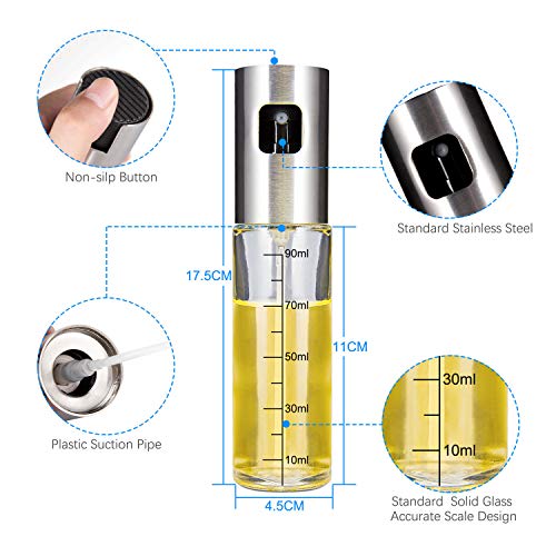 Pulverizador Spray Oliva Aceite, Homegoo Rociando Pulverizador de Botella de Aceite Vidrio de Grado Alimenticio Recargable Botella de Rociador de Aceite de Oliva para Cocinar