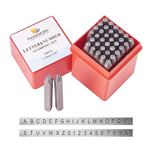 Punzón Acero PandaHall élite de Acero con Letras y números: Alfabeto de la A a la Z y números del 0 al 9, de 1,5 mm; 36 Piezas, Sellos Color Negro, Number and Alphabet, 60 * 6 * 1.5mm
