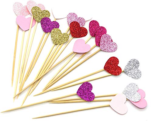 PuTwo, Toppers de corazón hechos a mano, para Decoración de tartas, 21 Cuenta de 7 Colores rosas, Corazón Rosa