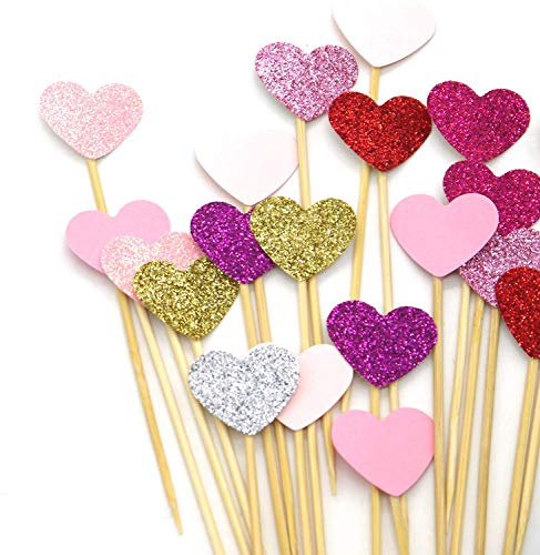PuTwo, Toppers de corazón hechos a mano, para Decoración de tartas, 21 Cuenta de 7 Colores rosas, Corazón Rosa