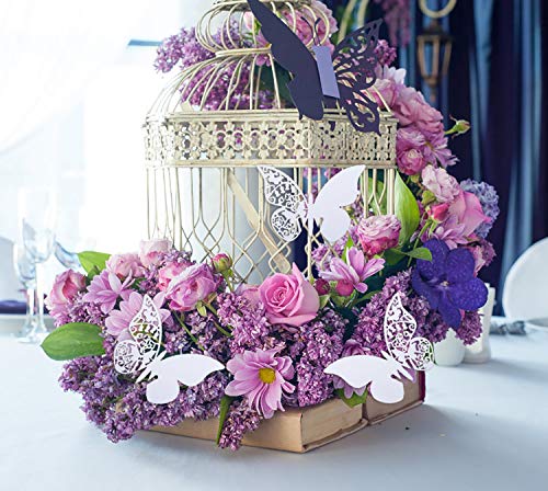 QH-Shop Tarjeta de Copa Mariposa 100 Piezas 3D Hollow Mariposa Nombre Lugar para Boda Invitaciones Regalo Detalle de Boda Cumpleaño Communion Blanco