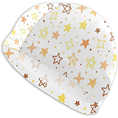 Qinckon - Gorro de natación con diseño de estrellas amarillas para hombres, mujeres, adultos, jóvenes, de alta elasticidad
