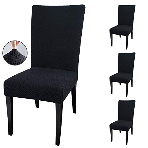 Qishare - Paquete de 4 Fundas para sillas de Comedor, Fundas para sillas de Comedor, Hotel, Ceremonia, Boda(Negro)
