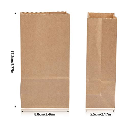 QLOUNI 100pcs Bolsas de Papel Kraft de Regalo para Envolver Pan Galletas, Té, Café,Aperitivos y Dulces de Panadería Ideal para Bolsas de Fiesta, Calendario de Adviento, Decoración de Pascua