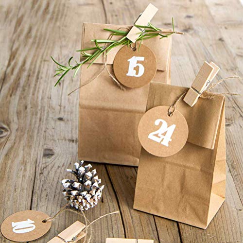 QLOUNI 100pcs Bolsas de Papel Kraft de Regalo para Envolver Pan Galletas, Té, Café,Aperitivos y Dulces de Panadería Ideal para Bolsas de Fiesta, Calendario de Adviento, Decoración de Pascua