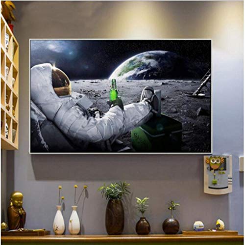 QMSM Cuadro en Lienzo Astronauta Cerveza Cartel Pintura Decorativa Americana sin Marco Pintura núcleo 50 * 80 cm