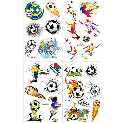Qpout Tatuajes temporales de fútbol para niños, tatuajes impermeables de tema de fútbol niños niñas bolsas de regalo de fiesta de cumpleaños regalos regalos decoración de fiesta de fútbol accesorios