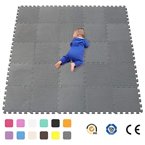 qqpp Alfombra Puzzle para Niños Bebe Infantil - Suelo de Goma EVA Suave. 25 Piezas (30*30*1cm), Gris. QQC-Lb25N