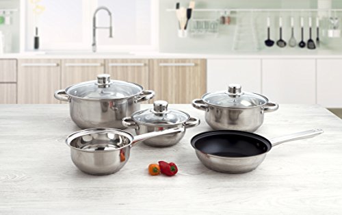 Quid Baterías de Cocina, Acero Inoxidable, Vidrio, 50 cm