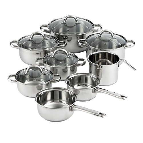 Quid Ottawa - Batería de cocina de 8 piezas, con tapas de vidrio, acero inoxidable