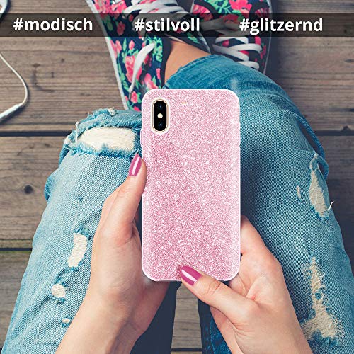 Qult Carcasa para Móvil Compatible con Funda Huawei P30 Pro Rosa Brillante Silicona Dura Bumper Teléfono Brillar Purpurina Caso para Huawei P30 Pro Pink