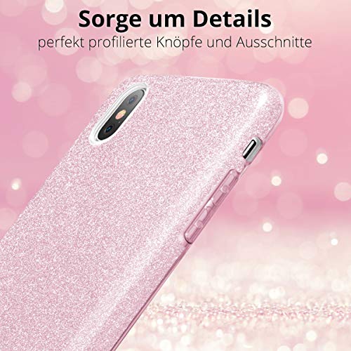 Qult Carcasa para Móvil Compatible con Funda Huawei P30 Pro Rosa Brillante Silicona Dura Bumper Teléfono Brillar Purpurina Caso para Huawei P30 Pro Pink