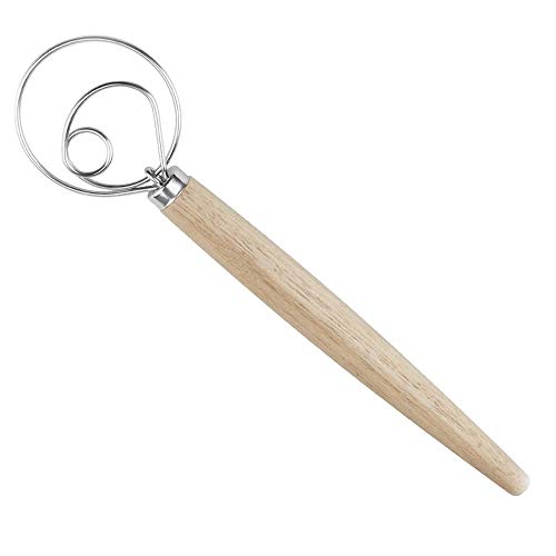 QZH Masa de Acero batidor de Mano amasadora de Acero con Mango de Madera para Hornear Pan Accesorios Mezclador para Hornear tortas de Masa fermentada Postre Pizza Pasteles