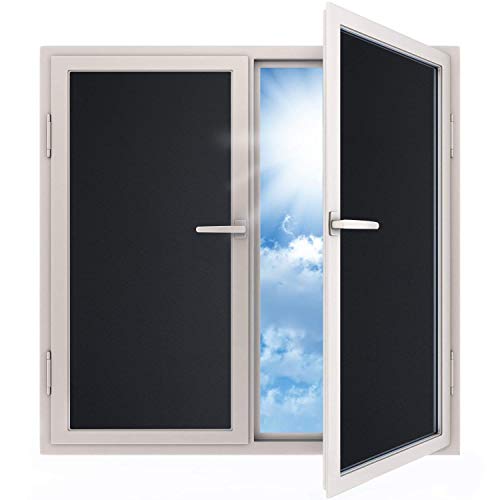 rabbitgoo Vinilo Negro para Ventana Vinilo para Cristal Vinilo Esmerilado Libre de Adhesivo Bloquear 100% del Luz Película para Ventana Láminas Electrostaticas 90x200CM