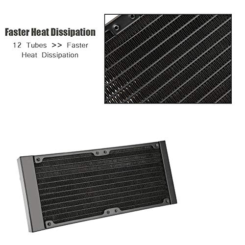 Radiador de aluminio, ASHATA Computadora de aluminio Refrigeración por agua Intercambiador de calor Radiador Enfriador de agua 12 tubos con rosca G1 / 4 para PC (120 mm / 240 mm / 360 mm)(240mm)