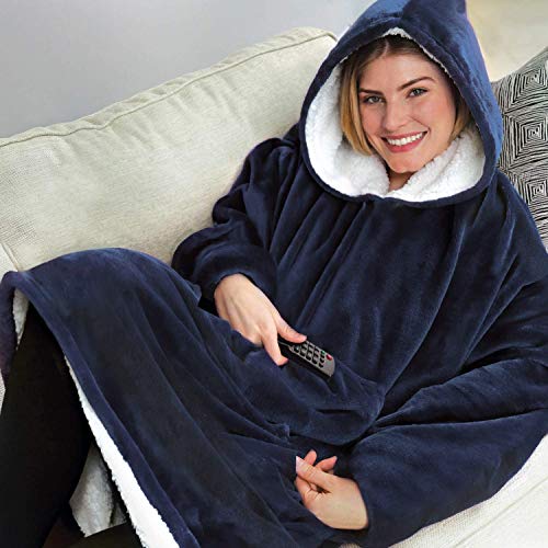 Rancross - Manta Tipo Sudadera con Capucha de algodón y Forro Polar, Unisex, Color Azul