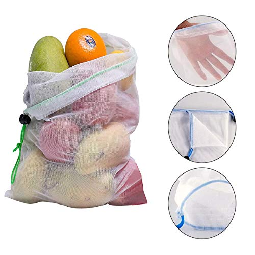 RanDal 10 Piezas De Bolsas De Productos De Malla Reutilizables Almacenamiento De Frutas Vegetales Bolsa De Supermercado - M