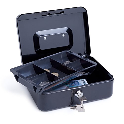 Rapesco money - Caja fuerte portatil de 30 cm de ancho con portamonedas interior, color negro