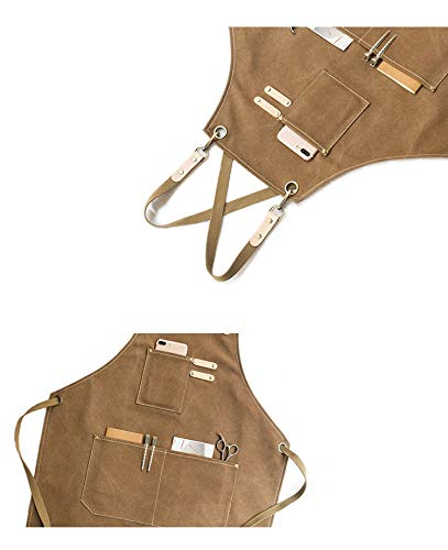 RAPORN Delantal de Vaquero Hosteleria Ajustable, Delantal Barbero Profesional Vintage Hombres y Mujeres con Bolsillos Grandes, Delantal Vaquero Camarer Ropa de Trabajo Delantal Peluquero (Marrón)